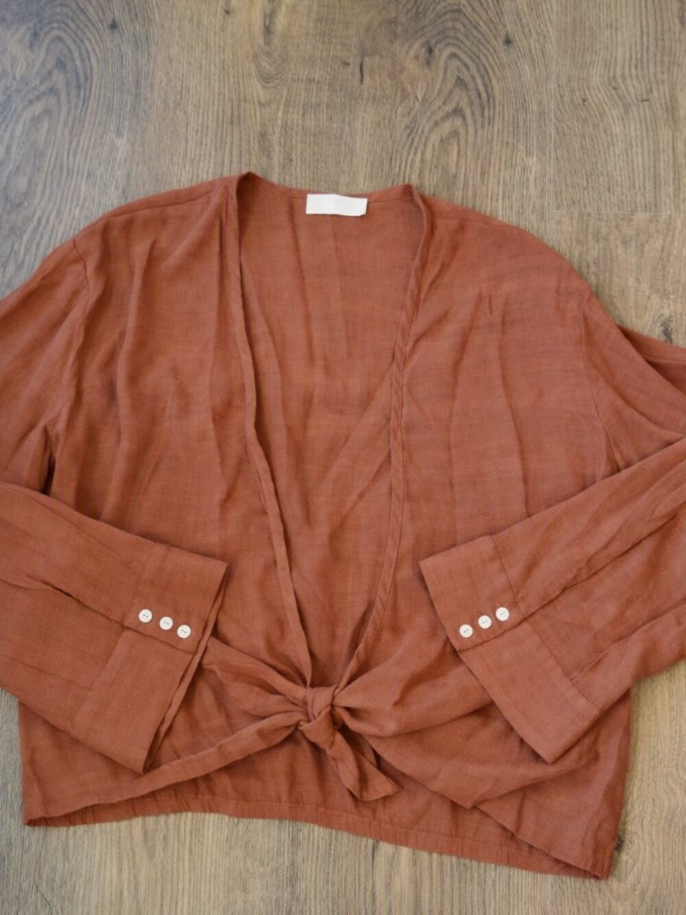 Rust Brown Tie-Front Lightweight Cardigan Small EUC Will Fit Medium
